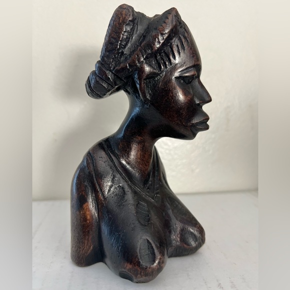 Authentic Hand Carved African Woman Wooden Head Bust - Picture 2 of 5